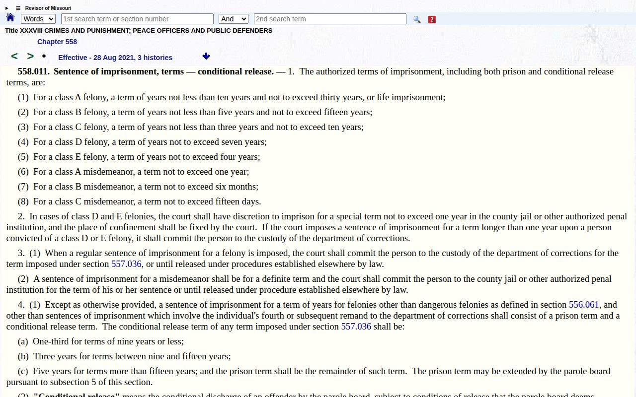 Holt County projected release date conditional release statute
