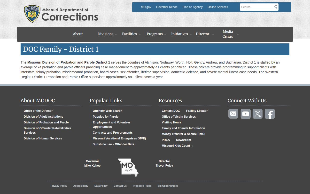 Holt County parole and probation District 1 supervision page
