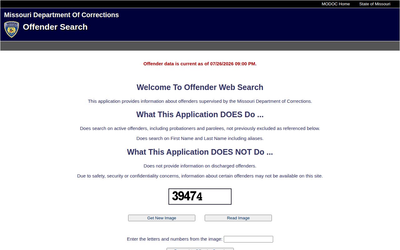 Holt County released inmate MODOC offender search form